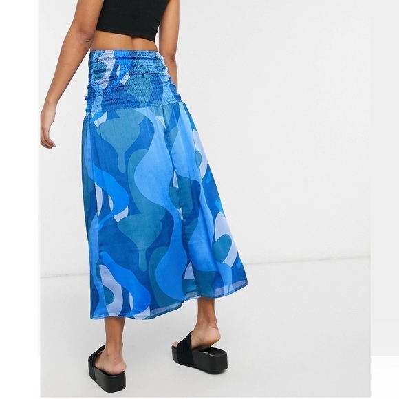 Asos Curve Never Fully Dressed shirred blue skirt abstract print swirl 14US - Picture 2 of 12